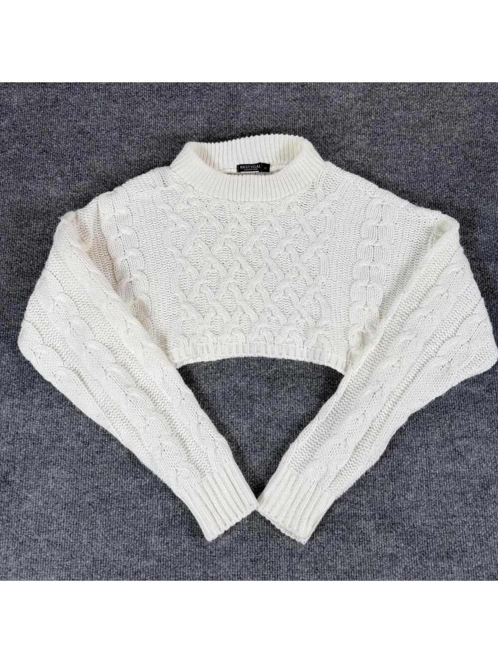 Nasty‎ Gal White Cable Knit Cropped Sweater Small - Academia, Monochrome, Cute